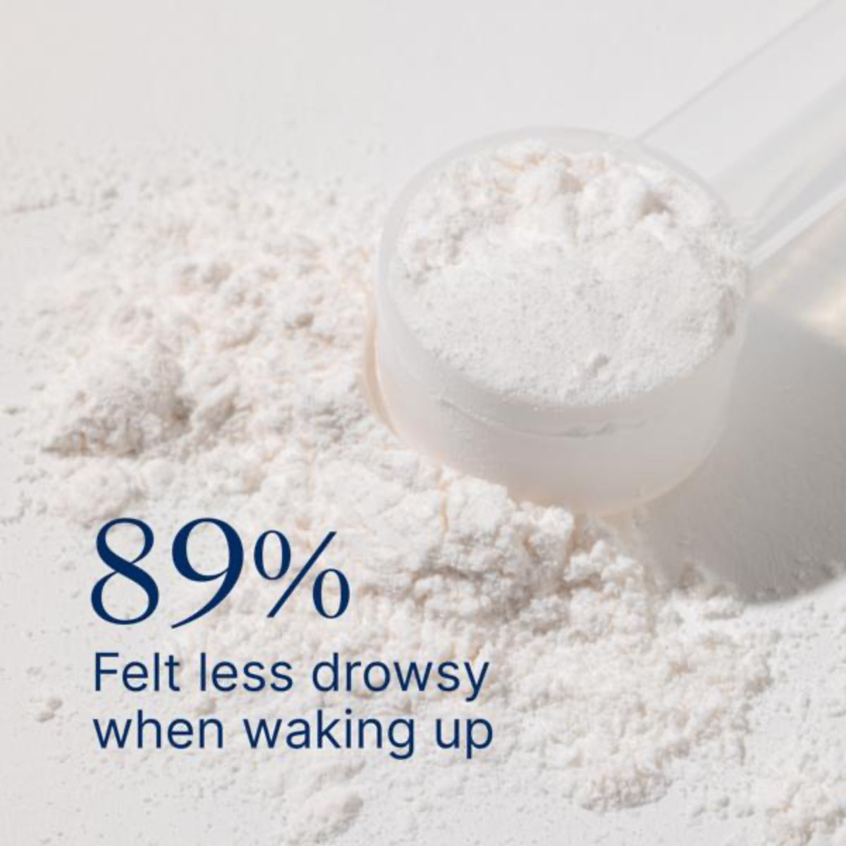 White powder with a scoop and text indicating drowsiness improvement.
