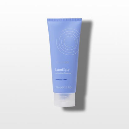 Blue tube of LumiSpa Normal Combo cleanser on a white background