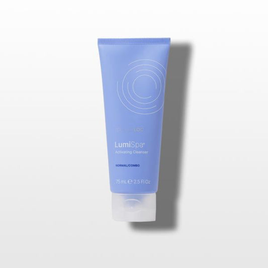 Blue tube of LumiSpa Normal Combo cleanser on a white background