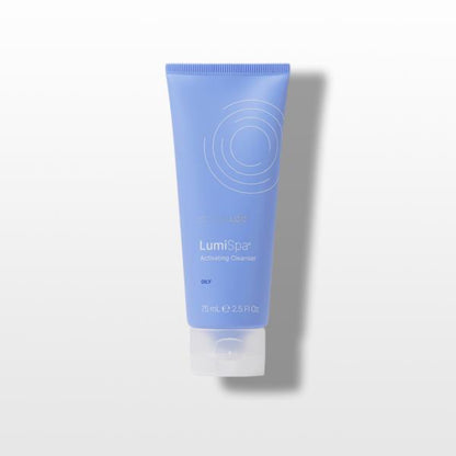 Blue tube of LumiSpa Oily cleanser on a white background
