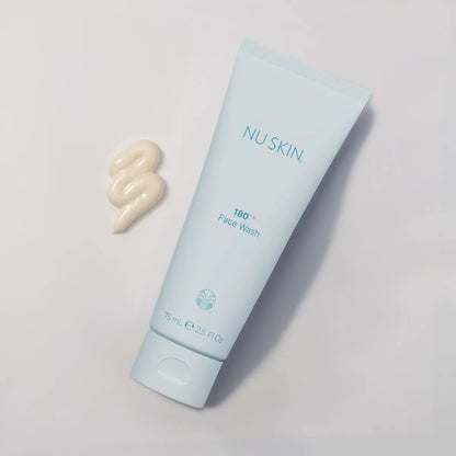 NU SKIN 180 Face Wash tube with a sample on a light gray background