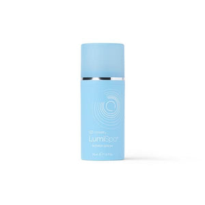 Light blue bottle of ageLOC LumiSpa Blemish Serum, 30 mL, with frosted cap and spiral logo design.