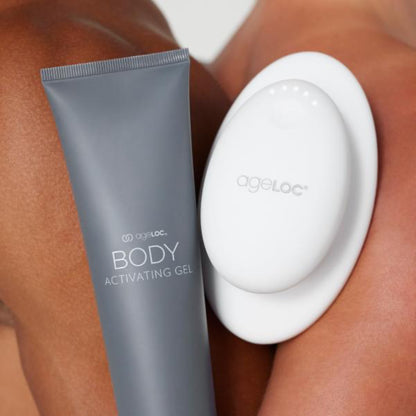 Detail shot of ageLOC Body Activating Gel works with WellSpa iO device for Restore & Relax routines.