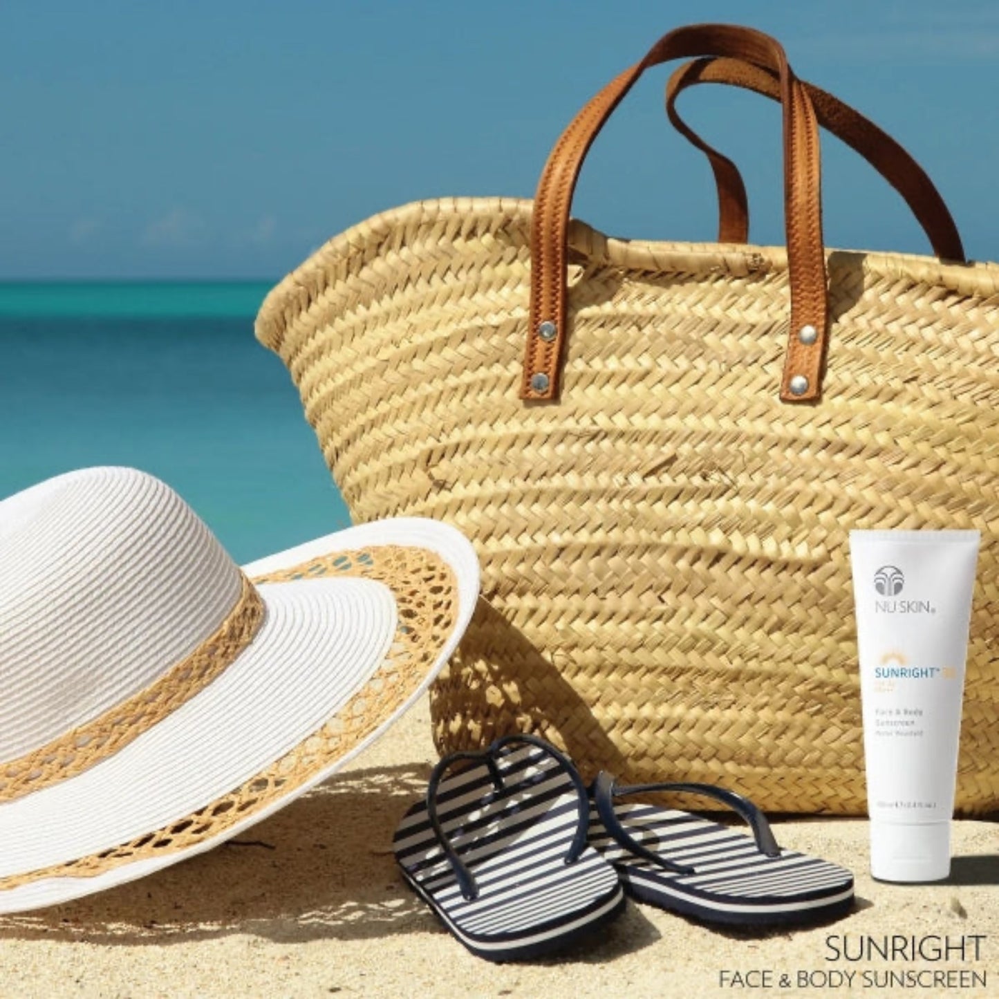 Nu Skin Sunlight 35 Face and Body Water Resistant Sunscreen Beach Shot