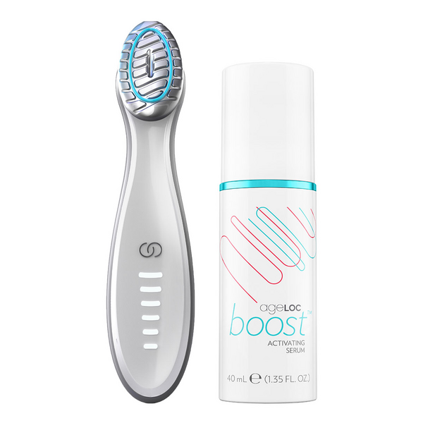Nu Skin ageLOC Boost System Kit, including a skin care device and a bottle of activating serum.