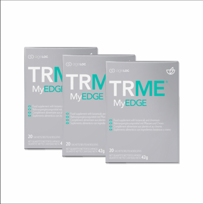 Three packages of TRME MyEdge on a white background