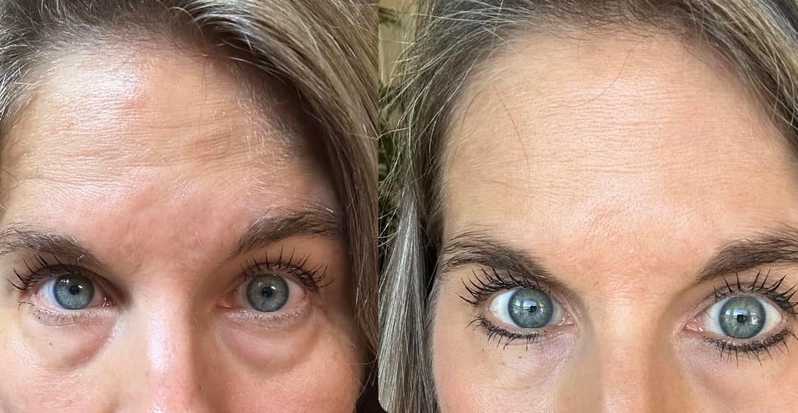 Close-up of two women's faces with a focus on their eyes.