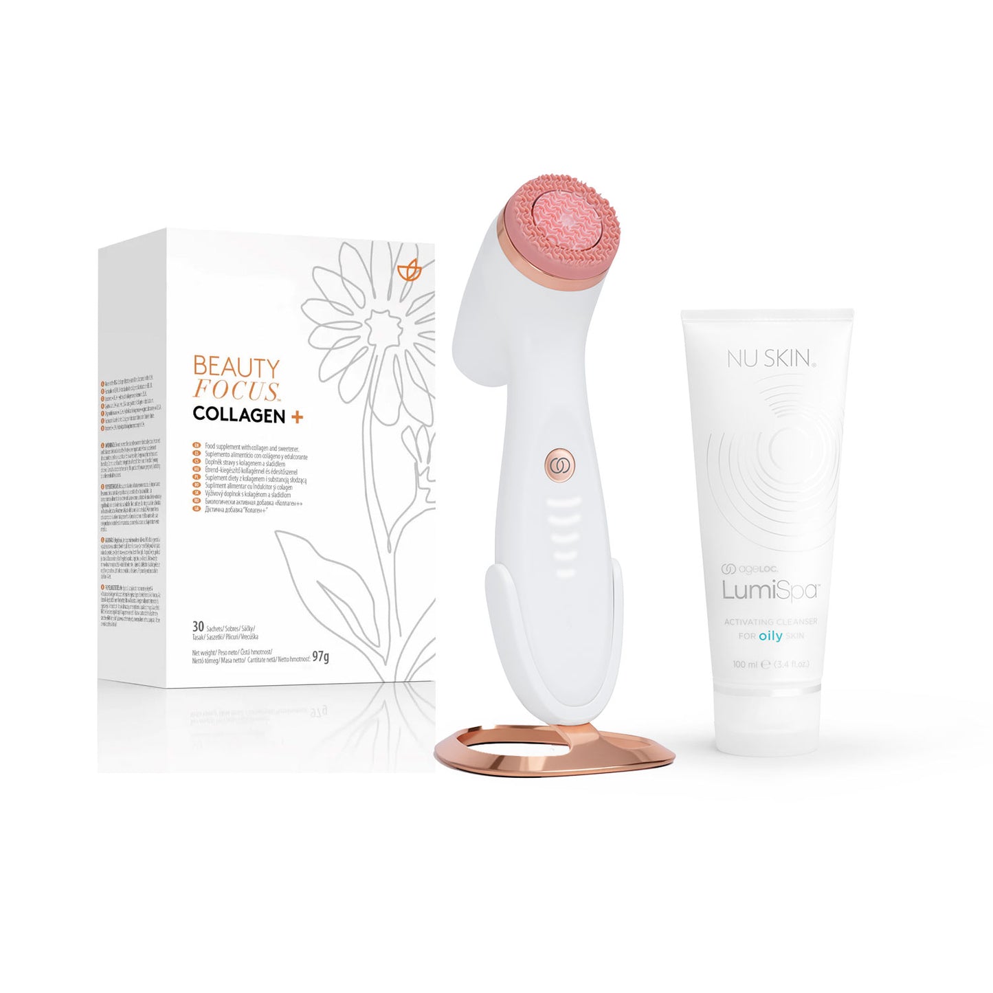 Nu Skin LumiSpa Beauty Device Face Cleansing Kit  Rose Gold + Free Collagen Plus