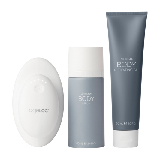 Nu Skin ageLOC WellSpa iO Kit, including a white and gray serum bottle and a white spa pod, designed for at-home spa experience.
